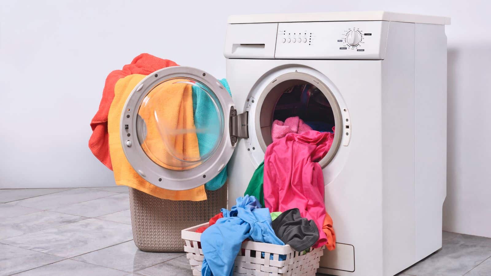 Clothes left in the open washing machine.