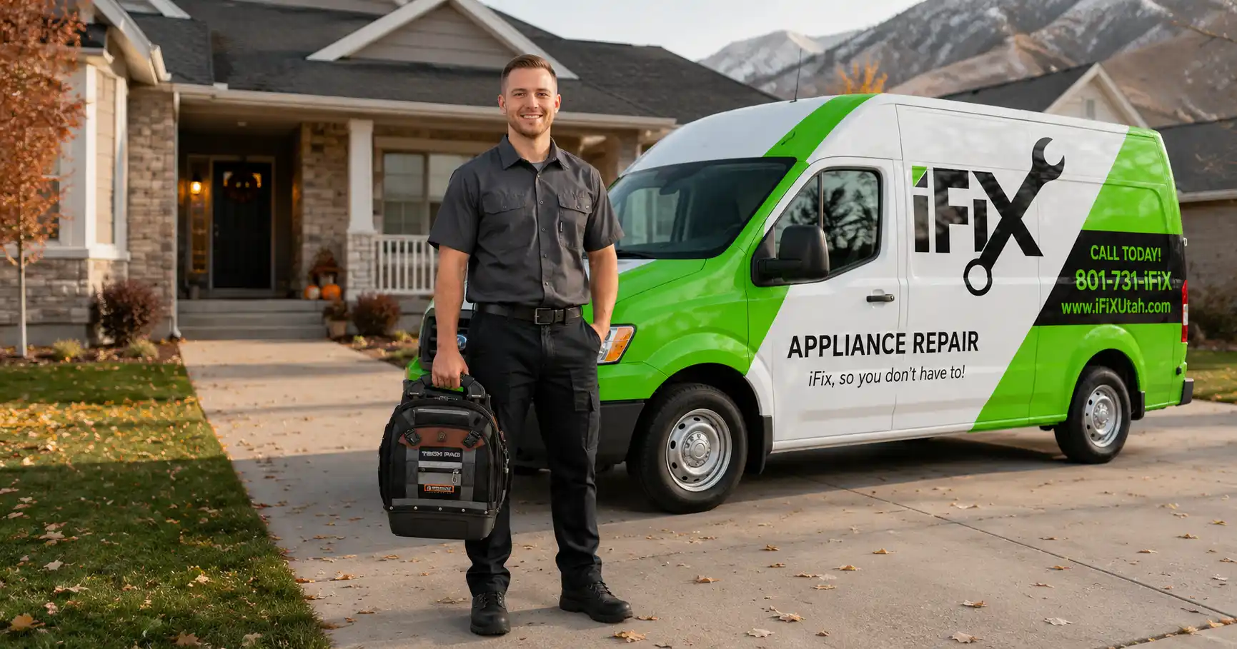 iFiX Appliance Repair technician at a Northern Utah home before the holiday appliance rush